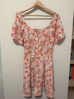 Pink & Peach Floral Mini Dress | Puff Sleeve Button Front
